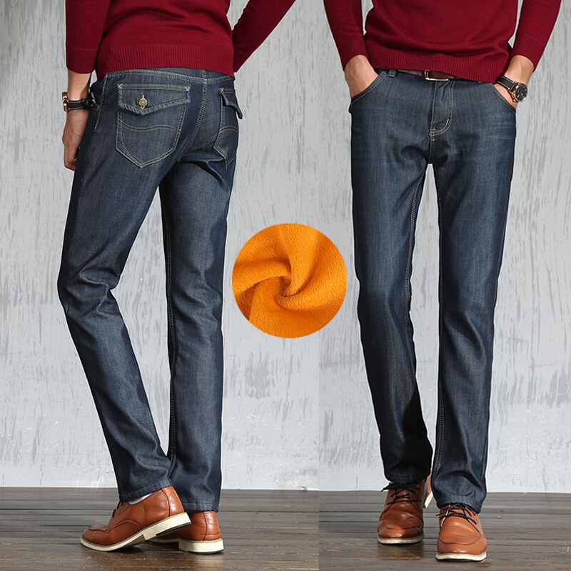 hommes thermique jean polaire doublé Denim pantalons longs hiver Stretch pantalon couleur unie polaire décontracté tendance
