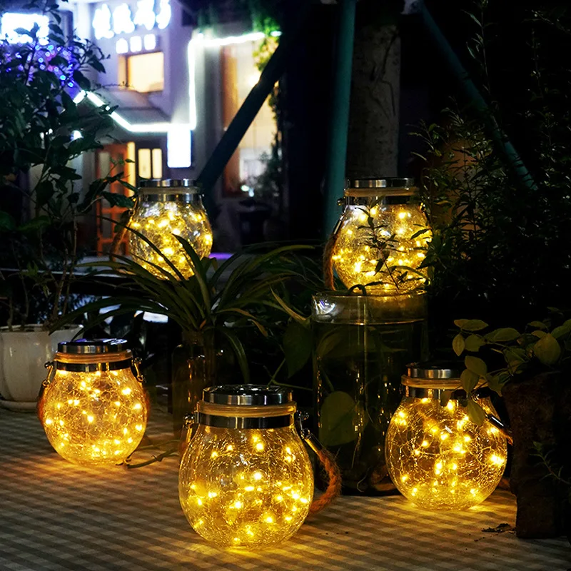 Guirnaldas de luces LED solares, bola emergente, tapa de botella de vidrio, decoración navideña para jardín al aire libre, lámpara de tarro de albañil, luz de deseos 2024