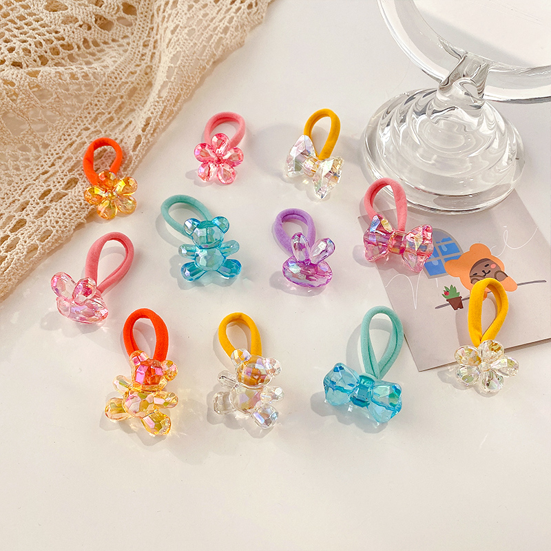 Boîte de chouchous en caoutchouc pour enfants, 5/8 pièces/boîte, bande de cheveux en forme de cœur, fleur, dessin animé, doux et brillant, accessoires pour cheveux