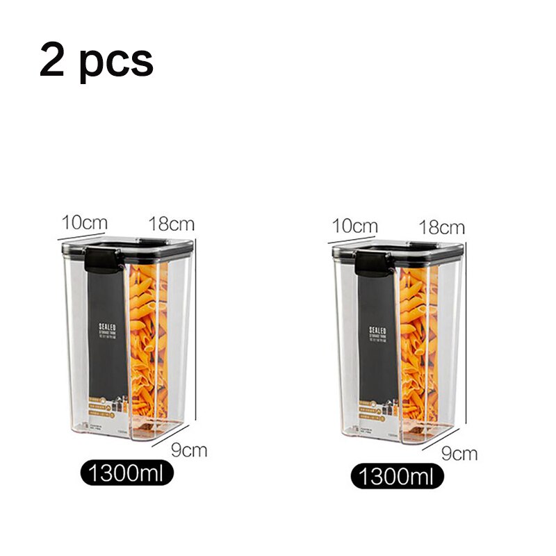 2/3/4PCS PET Plastic Food Containers set Transparent Stackable Dry Food Storage Box Kitchen Spaghetti Noodles Sealed Containers: 2pc 1300ml