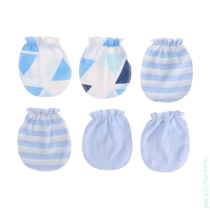 Care Baby 3Pairs Baby Anti Scratching Gloves born Protection Face Cotton Scratch Mittens Lovely soft: Light Blue