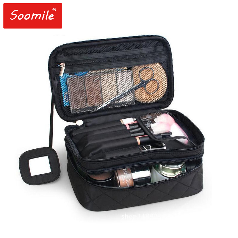 Soomile kupplungen kosmetik taschen frauen nylon make-up Veranstalter Reise make up Lagerung Fall Schönheit neue Toiletry Tasche mit Spiegel