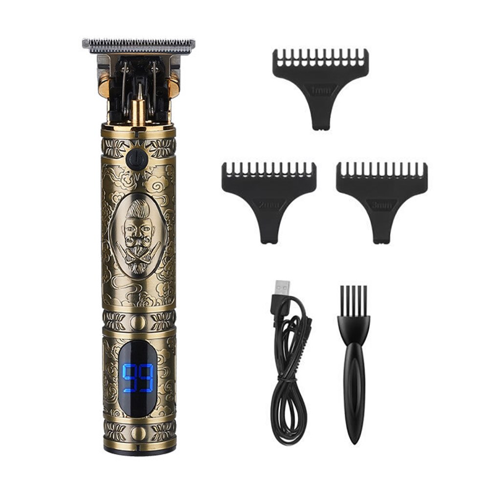 1 set Portable Hair Clipper Rechargeable Retro Oil Hair Trimmer Electric Metal Hair Clipper Efficient Carved Shape Haircut: bronze