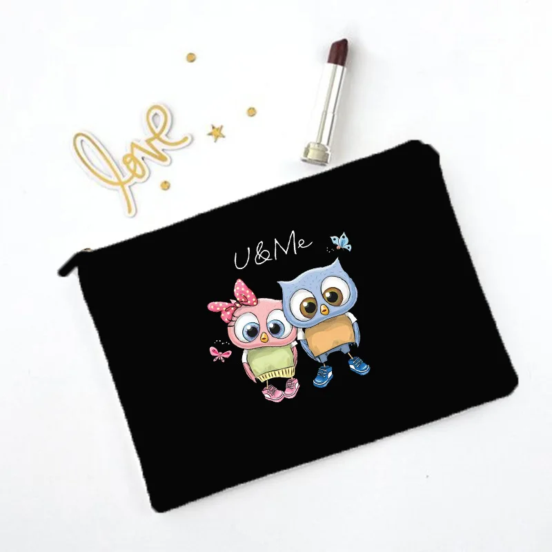 Sac de maquillage imprimé hibou de dessin animé, nécessaire de voyage, pochette de rangement de toilette pour femmes, sacs à cosmétiques en toile à fermeture éclair, meilleur: vert militaire