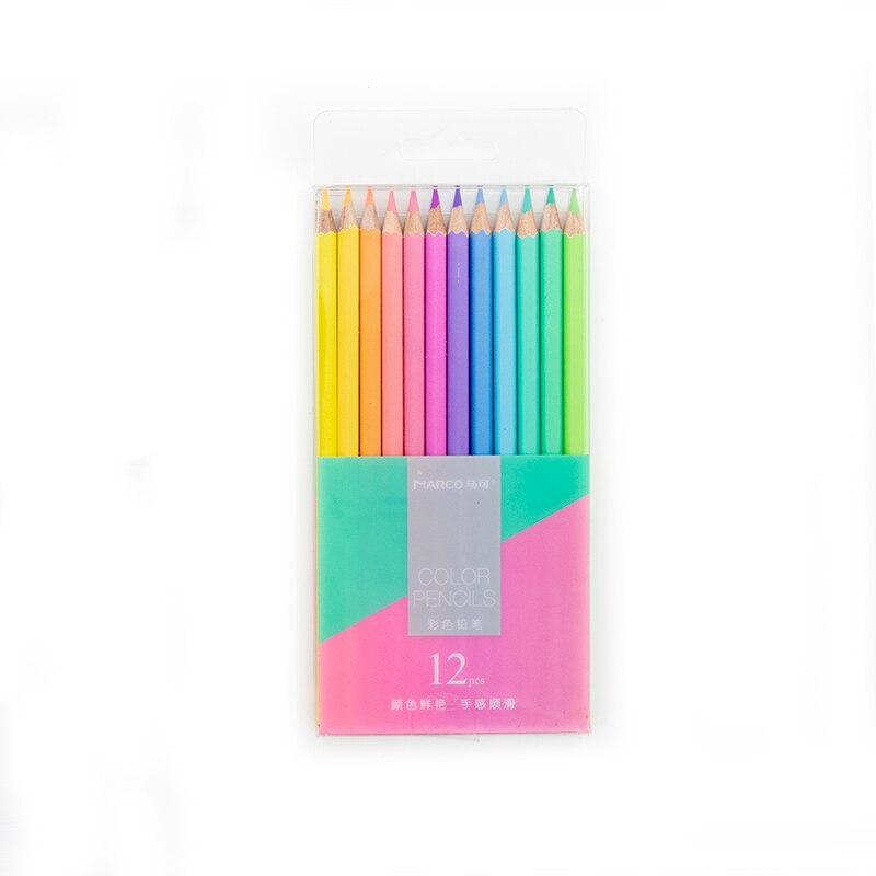 Marco 12/24/48 Colors Pastel Colored Pencils Oil Watercolor Drawing Pencil Set Macaron SQUARE Colored Pencils: 12 Pastel Hexagon
