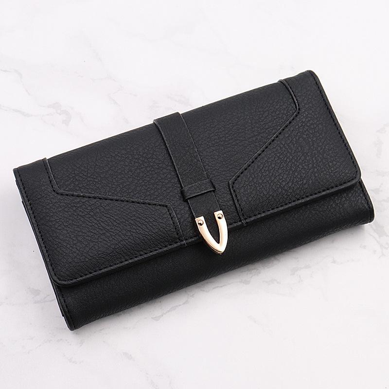 Vrouwen pu leren portemonnee clutch tas voor tienermeisjes minimalistische portemonnee effen kleur vrouwelijke muntzak kaarthouder billetera: Zwart