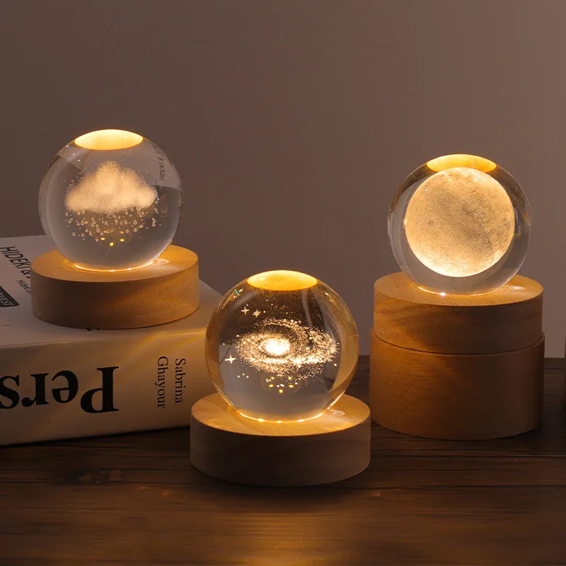 Aesthetic Moon Crystal Sphere Clear Glass Galaxy Globe Night Light Crystal Ball Lamp Desktop Decoration Home Ornament