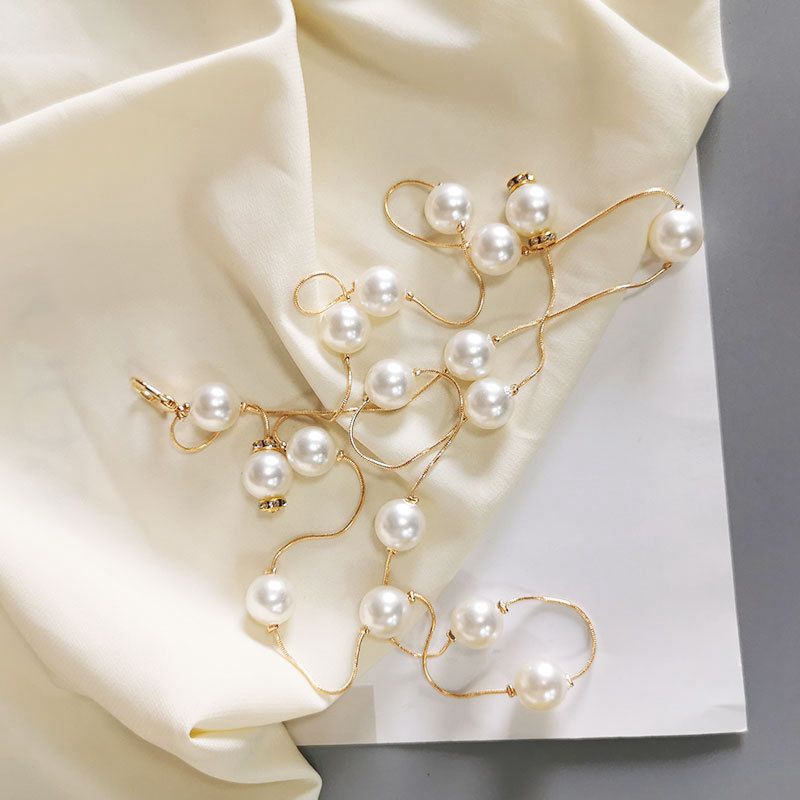 Pearl Women Chain Belt Shell Metal Lady Waist Belts Thin Slim Dress Long Waistbands Straps Banquet Wedding