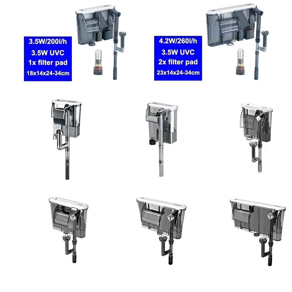Aquarium Waterfall Filter Hang On Adjustable Water Flow Filter Spong Pad Multifunction Optional Uvc Lamp Skimmer Fish Tank 220v