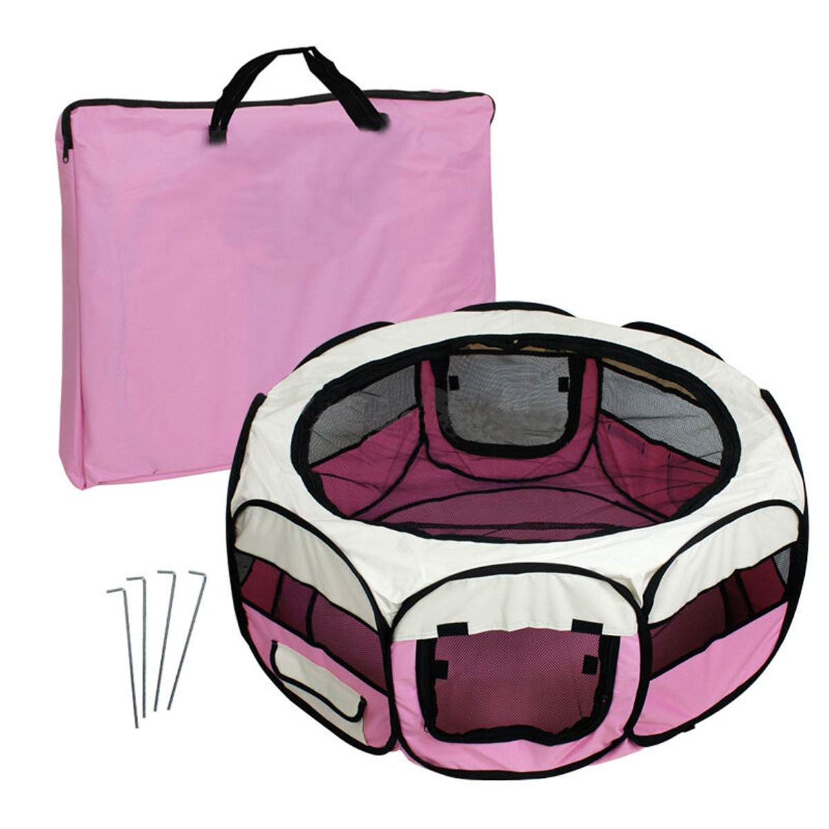Canis ao ar livre portátil cercas casas da barraca do cão para cães dobrável interior filhote de cachorro gatos pet gaiola octagon cerca 73x73x43cm: Rosa