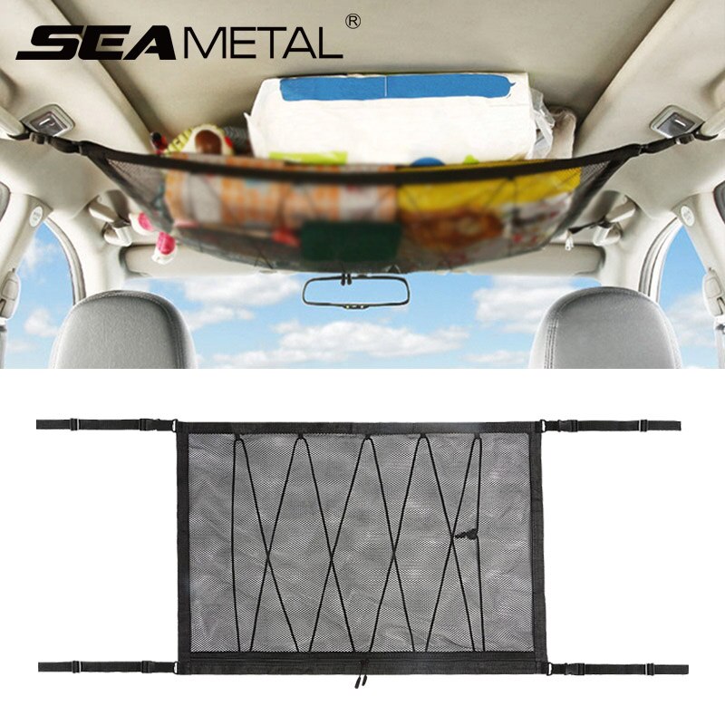Car Ceiling Storage Net SUV Ceiling Nets Pocket with Upgrad Double Head Zipper-Prevent Falling for Put Quilt/Light Sundry