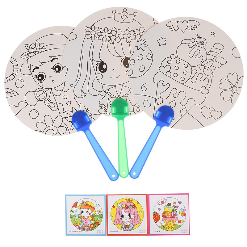 Ventilador de mano para colorear DIY, abanico de mano de dibujos animados para niños, Material de artesanía de Arte de papel para guardería, juguete de dibujo en preescolar, para niños
