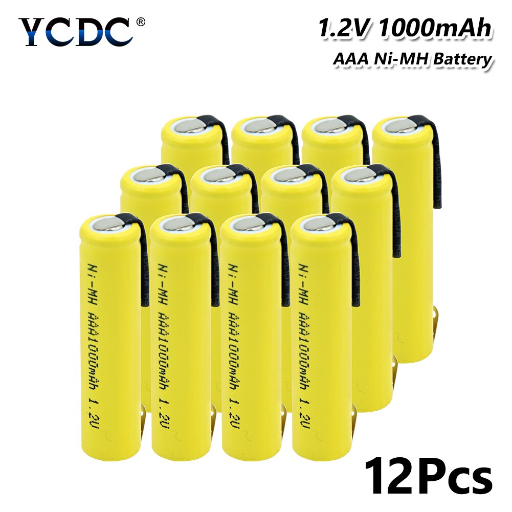 Ni-mh aaa batteri 1.2v 1000 mah genopladelige batterier strøm høj afladningsstrøm bateria + diy nicke til  mp3 tastatur: 12 stk