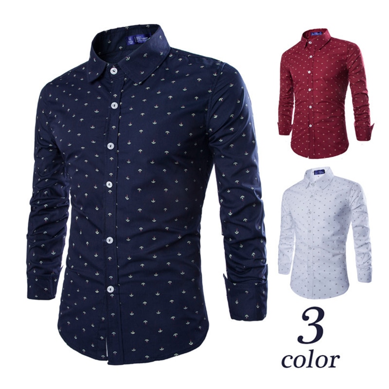 Casual skjorta för män slim fit herr casual prickskjorta långärmad formell klänning skjortor män manskläder camisa