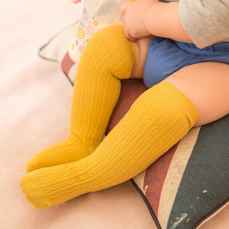 Brand Populaire baby peuter katoen knie hoge kousen warm kousen Solid Candy Kleur Rib Leggings Warmer 0-3Y: Geel / 0 to 1T