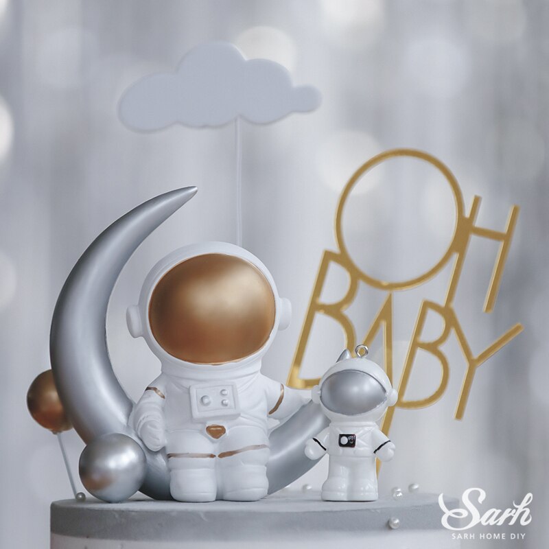 Fusée décorations de vaisseau spatial | Décoration de gâteau d'astronaute "Oh Baby" joyeux anniversaire mariage spectacle bébé, fournitures de pâtisserie, adorables Ins