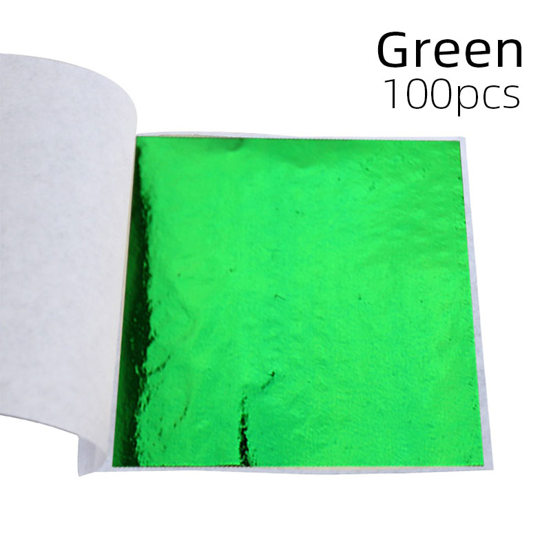 100 Stuks Sliver Koperfolie Papier Imitatie Bladgoud Vellen DIY Hand Nagel Ambachten Glanzend Vergulden Decor Art Lijnen Muur veelkleurig: green