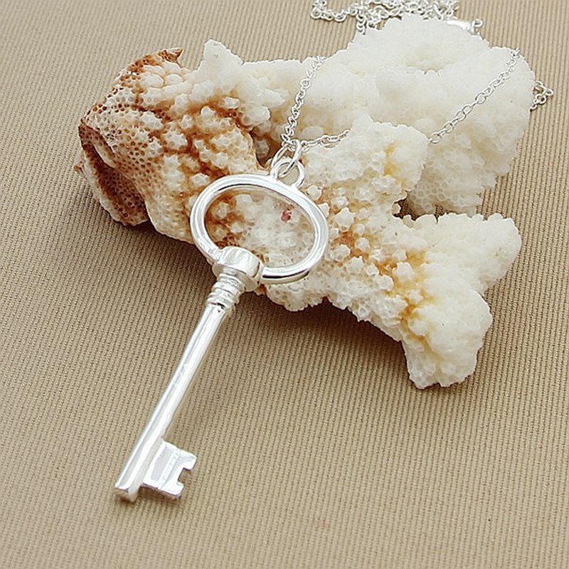 Classic Round Key Pendant Necklace Silver 925 Jewelry Women Men Necklace