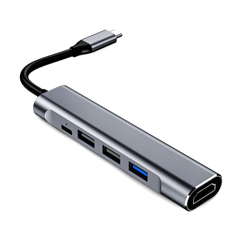 USB C Hub, 5-in-1 USB C Docking Bahnhof Adapter, USB-C zu HDMI + Typ-C + USB3.0 + USB2.0, Bis zu 3840X2160P/30HZ