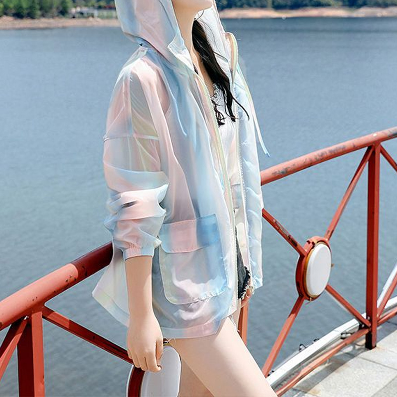 2023 Lente Zomer Capuchon Rits Lange Mouw Dunne Stijl Zonnebrandcrème Kleding Vrouwen Zakken Mode Losse Koreaanse Stijl Jas