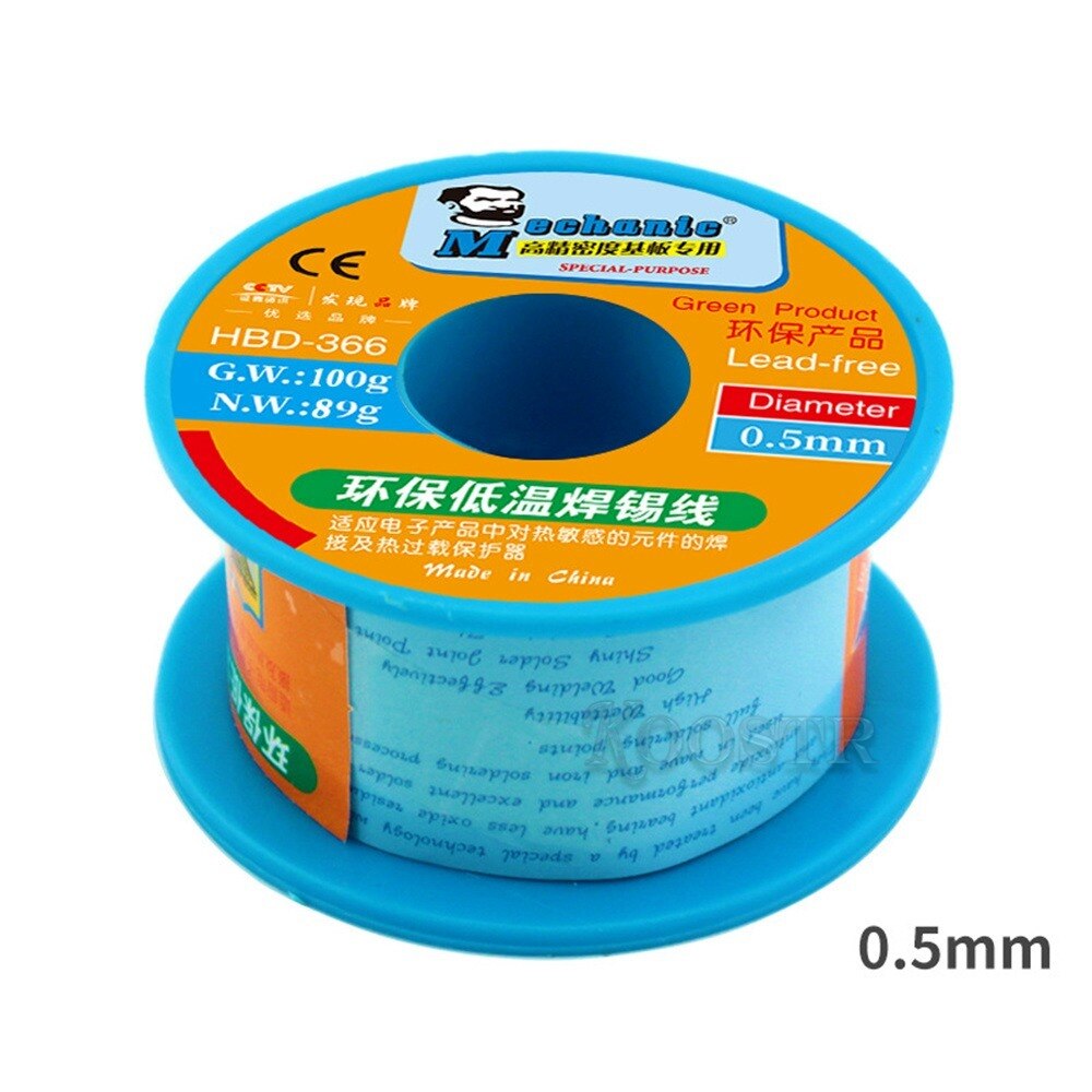 HBD-366 mecánico de alambre de soldadura sin plomo, 100G, 0,3 MM, SN42 %, BI58 %, buena actividad, soldadura de alambre de flujo auxiliar de baja temperatura