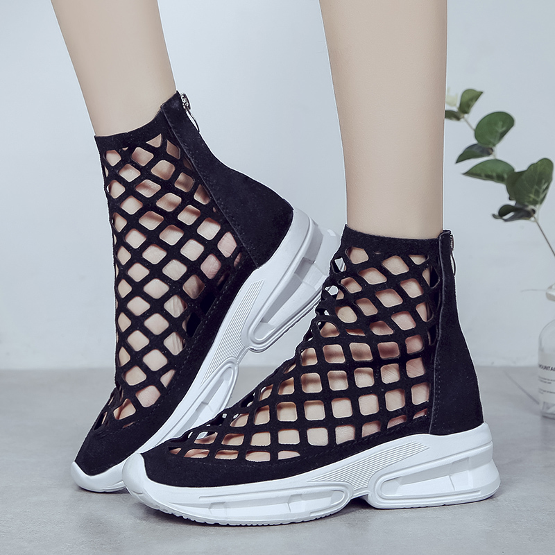 Høydeøkning jente sommer kule støvler kvinner hule myke sko ankelstøvletter for kvinner kvinner sommerstøvler botines mujer: Svart / 7