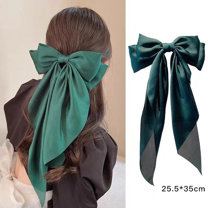 Grampo de cabelo grande laço para mulheres, monocromático cetim rabo de cavalo hairpin, streamer vermelho elegante, acessórios simples para meninas, moda: Vermelho
