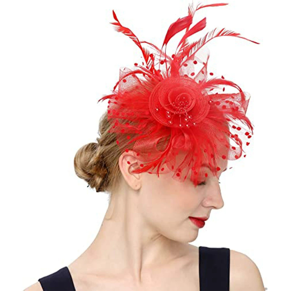 Vintage bruid hoofdtooi, veren haaraccessoire, hoofdband met parelbloemen, mesh hoofdband, veelzijdige jurk, qipao accessoires: Roze