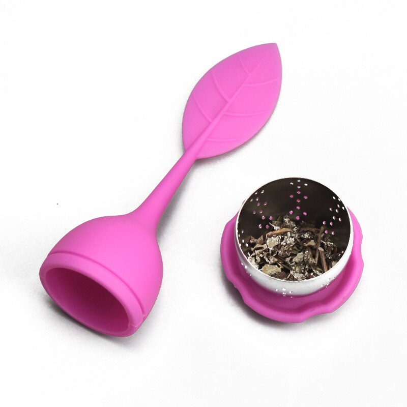 Infusor de té de silicona, filtro de té reutilizable, 6 colores, hojas dulces con bandeja de gota, Bola de té, herramienta de té de filtro de especias de hierbas, 1 Uds.