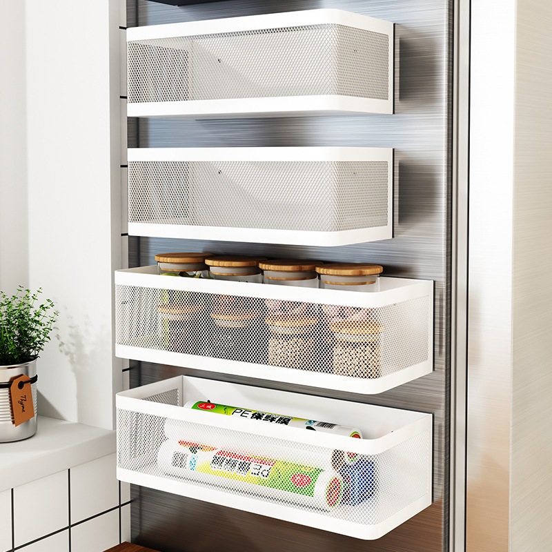 Kitchen Magnetic Storage Rack Refrigerator Magnetic Storage Rack Metal Magnetic Hanging Basket Multi-Functional Storage Box
