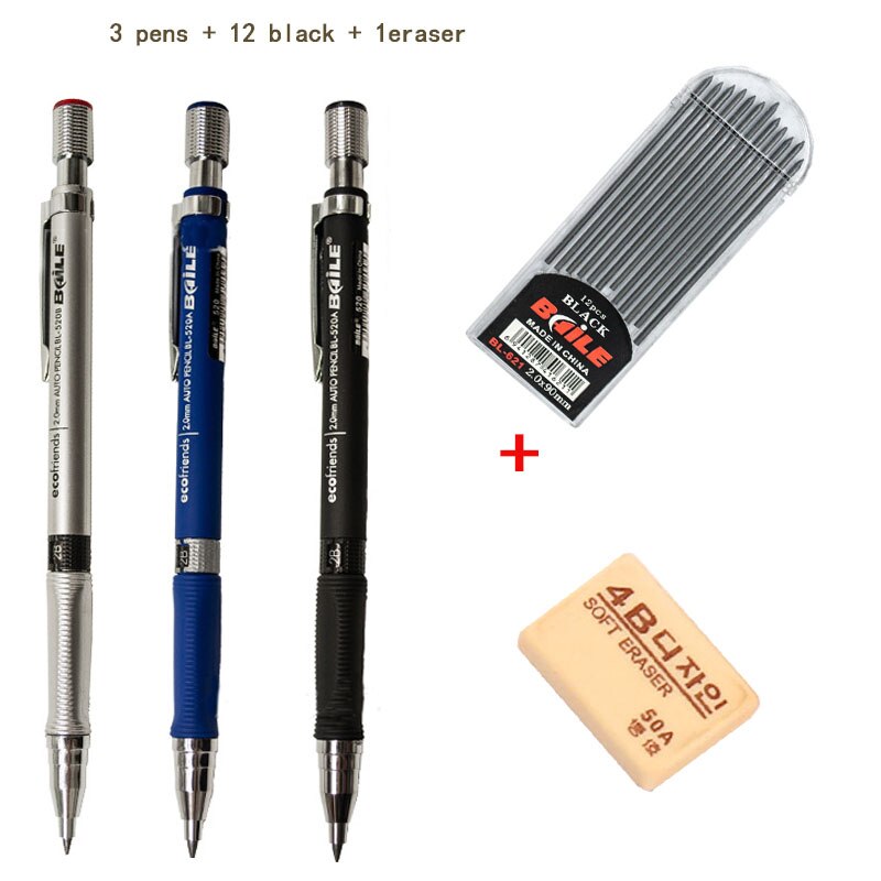 Writing Point 2.0mm Automatic Pencil Drawing Painting Mechanical Pencil Black/Colorful Refills School Office Stationery: set 5