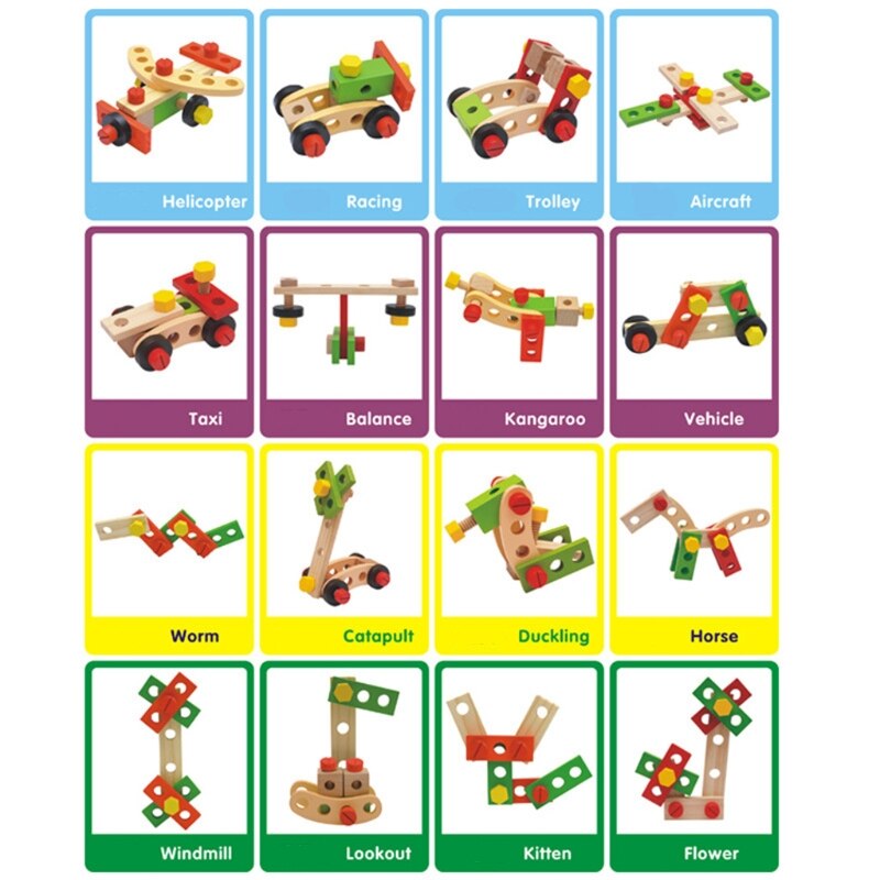 Houten Moer Vliegtuigen Model Insert Draagbare Toolbox Demontage Combinatie Speelgoed