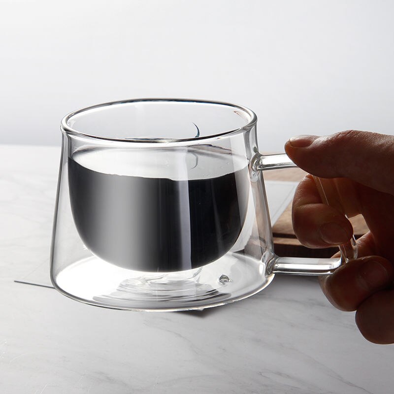 200mL Double Layer Coffee Cup Heat Resistant Glass Water Cup Latte Kopi Luwak Dedicated Coffee Cup Office Home Kitchen E11583