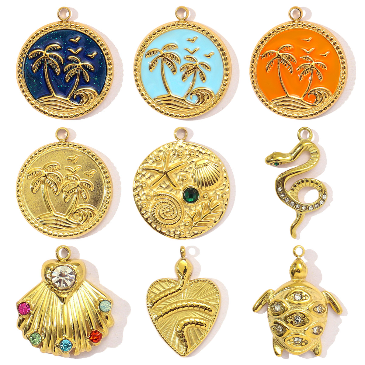 3 stuks/lot roestvrijstalen oceaanpalm zeester kettinghangers, schildpad en slang, doe-het-zelf armband bedeltjes voor dames