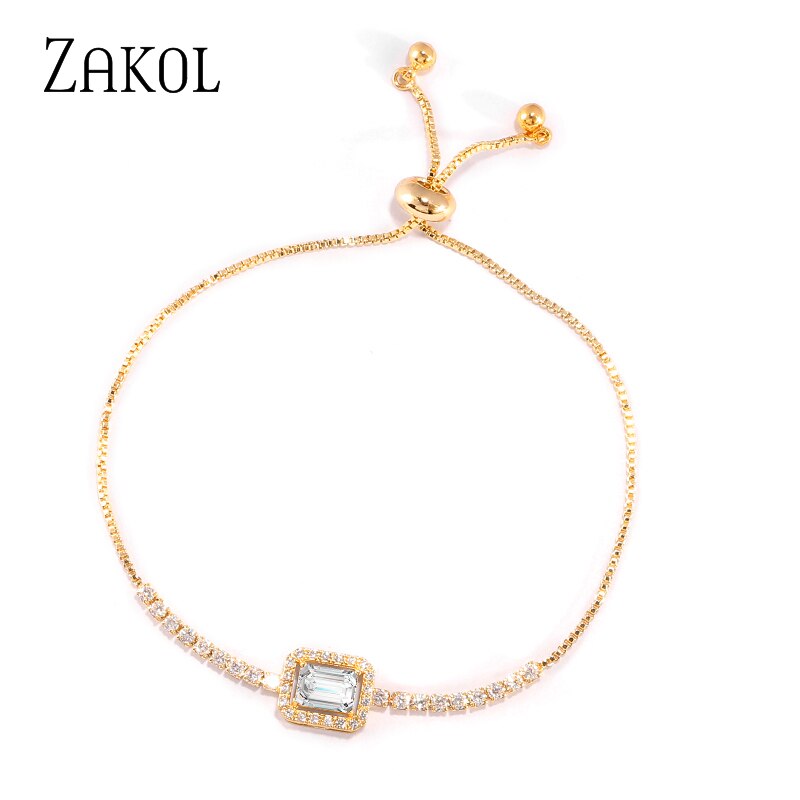Zakol Luxe Vrouwen Lady Aaa Zirconia Verstelbare Koord Sieraden Armbanden Vriendschap Armbanden Voor FSBP2224: Gold