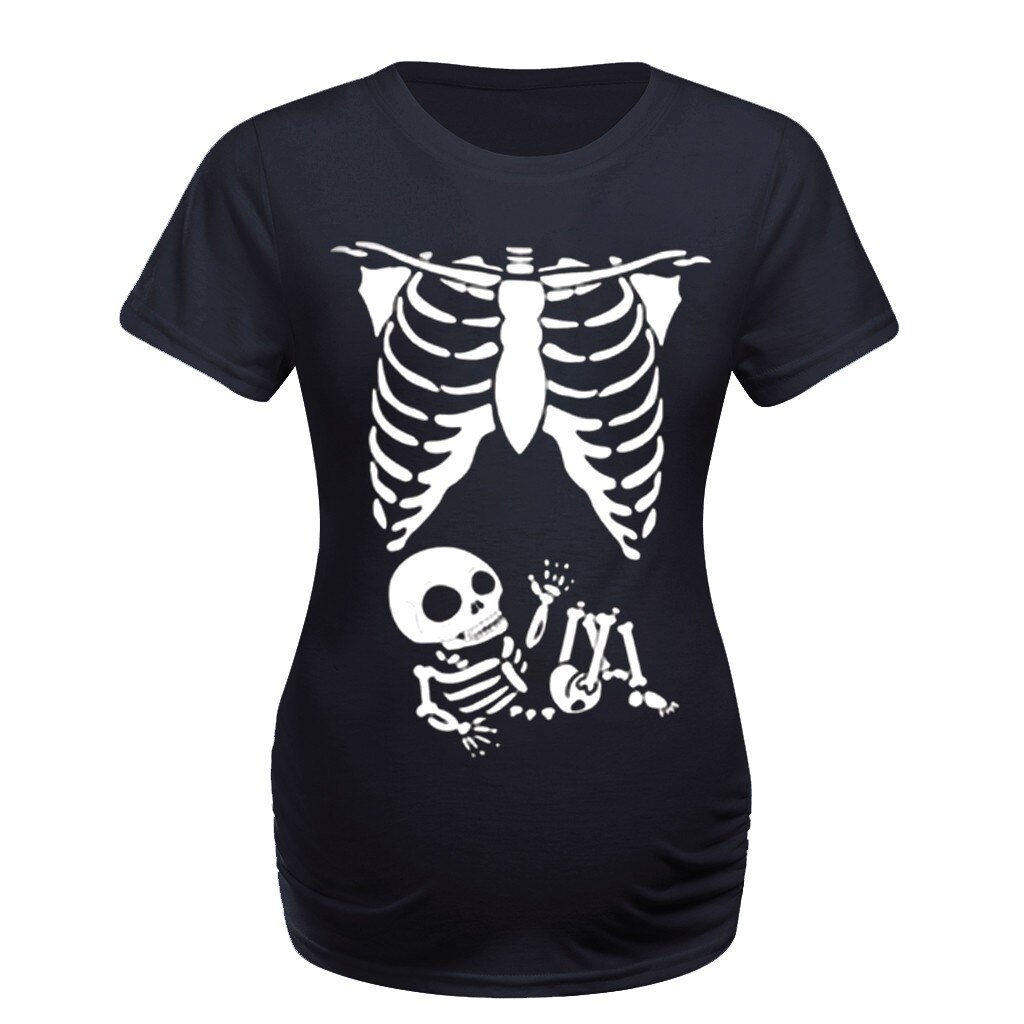 Novelty Maternity Clothes Women Maternity Short Sleeve Skeleton Print Shirt Pregnant Tops Casual Clothes ropa embarazada @45: A / XL