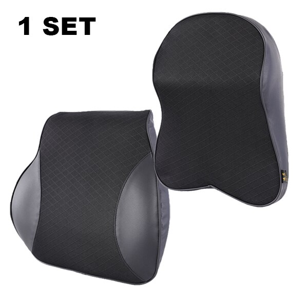 Auto Kussens 3D Memory Foam Warme Auto Nekkussen PU Leer Auto Zitkussen Universele Lumbale Terug Ondersteuning Auto Accessoires: 1 Set