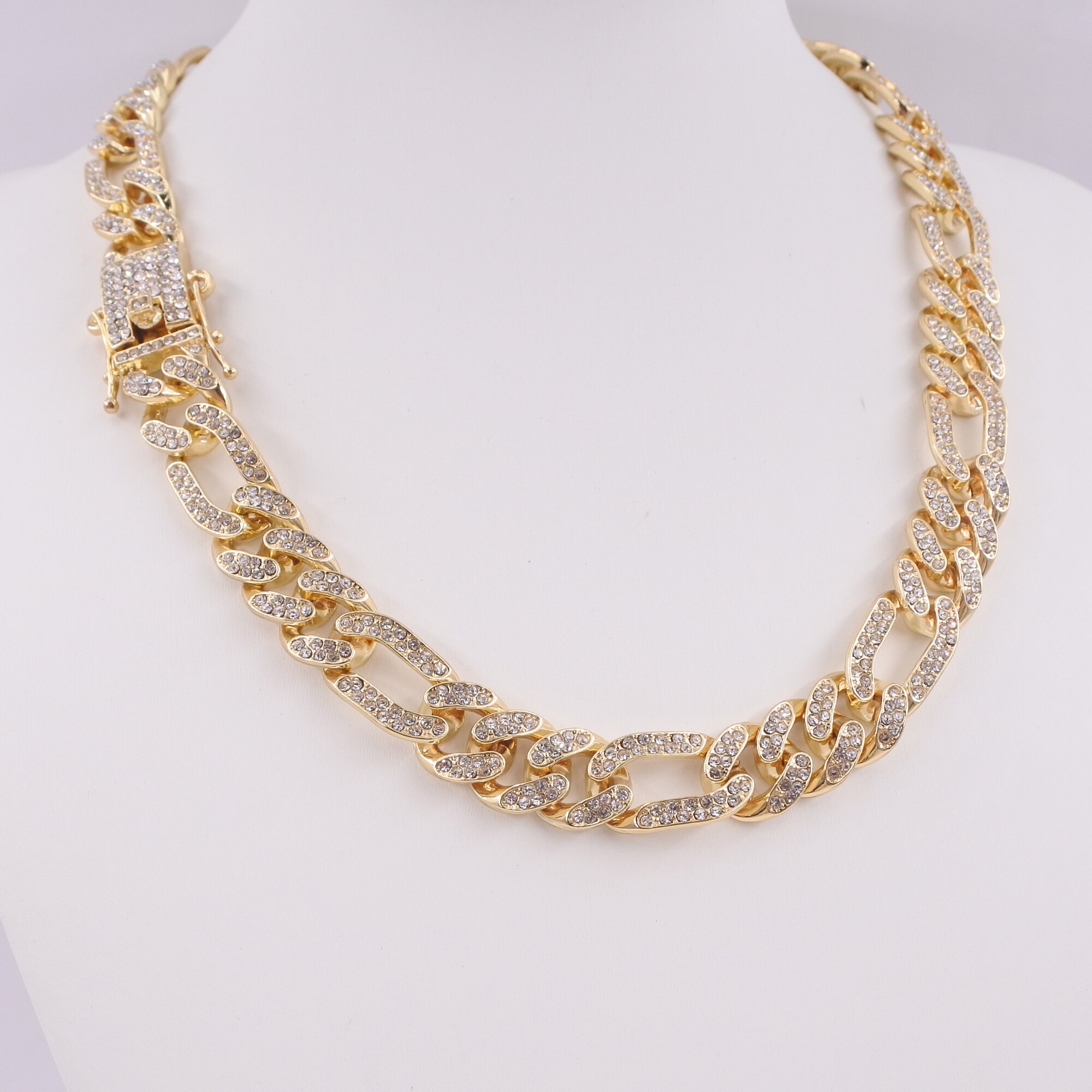 Männer hip hop miami cuban link kette gold silber farbe 13mm kristall figaro halskette iced out schmuck rapper UNS