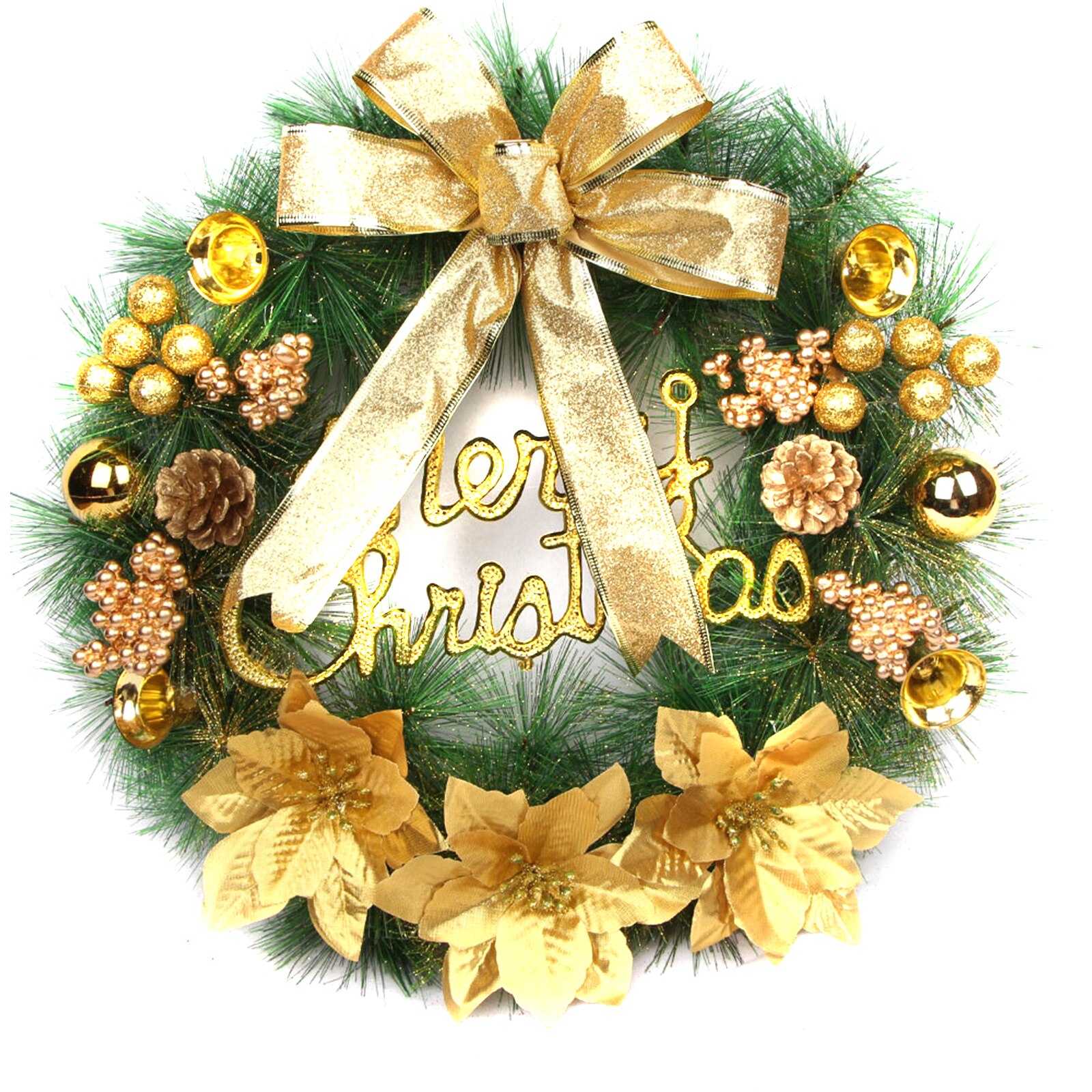 Kerst handgemaakte kransen kunstmatige slingers met bellen strik kerst voordeur muurdecoratie 30/40cm: Goud / 40cm