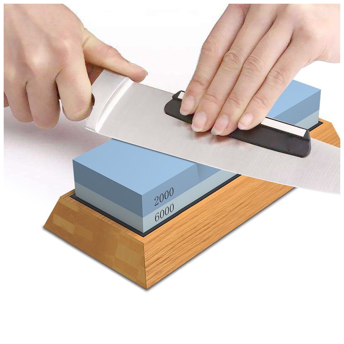 Sharpening Stone For Knives, Waterstones Combination Grit 2000/6000 Whetstone Sharpening with Bamboo Base Blue