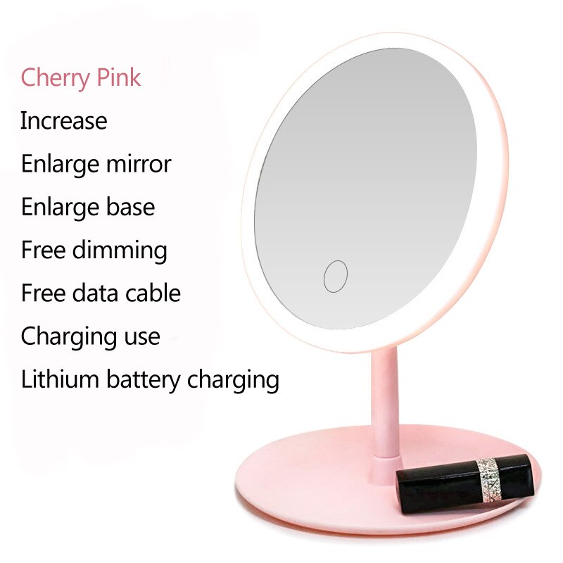 Led Mirror NL Makeup Mirror Touch Screen Vanity Mirror backlit Adjustable Mirrors Light Desk Cosmetic Light up: Free light Pink