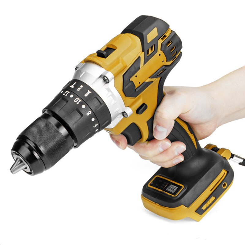 18V Torque Cordless Screwdriver Brushless Drill Electric Hammer Impact Drill Screwdriver Electric Power Supports Tools: Yellow