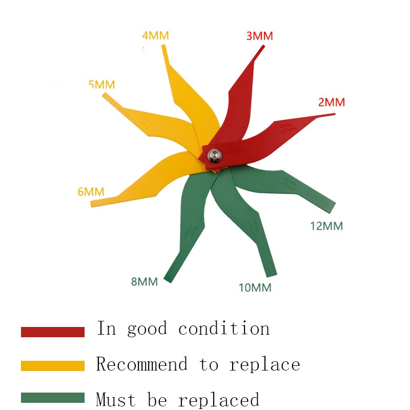 8 In 1 Brake Pad Measuring Tool Gauge Feeler Tester Scale Lining Thickness Wear Meter Thickness Gauge Handy Measuring