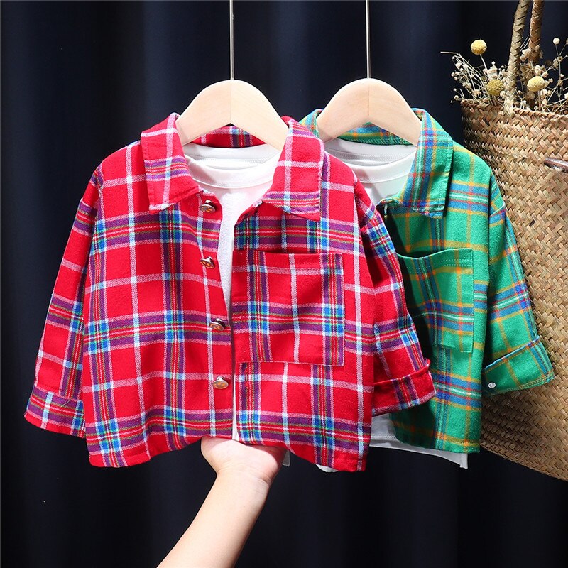 Chemise à carreaux à manches longues pour garçon et fille, veste décontractée à revers, style coréen, automne