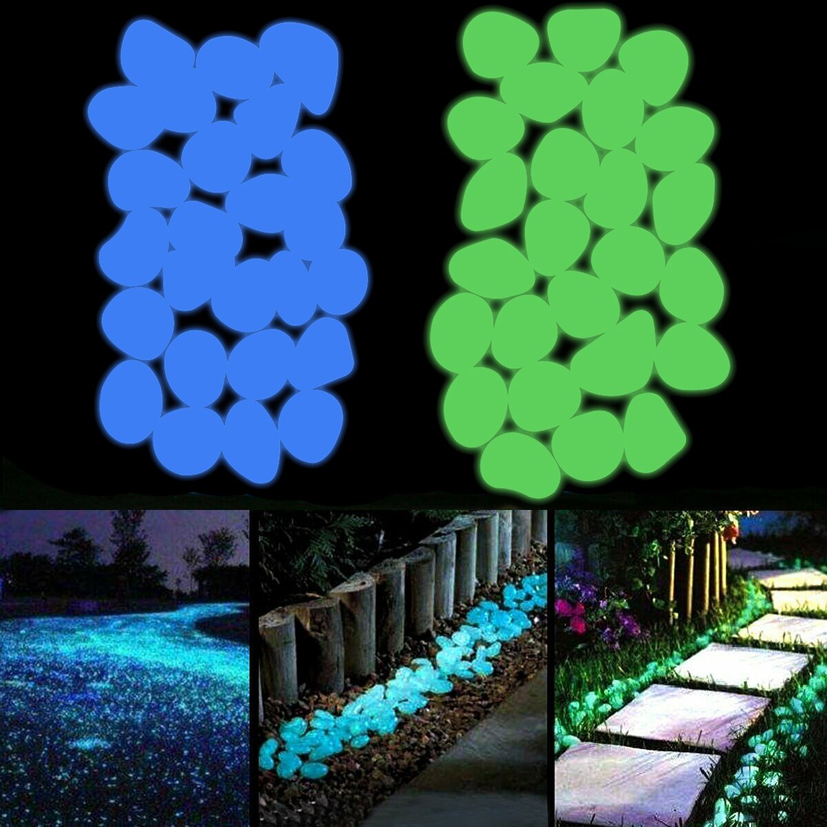 Pierres de galets en résine de 2 cm, qui brillent dans la nuit, décoration de fontaine, passerelle de jardin, aquarium