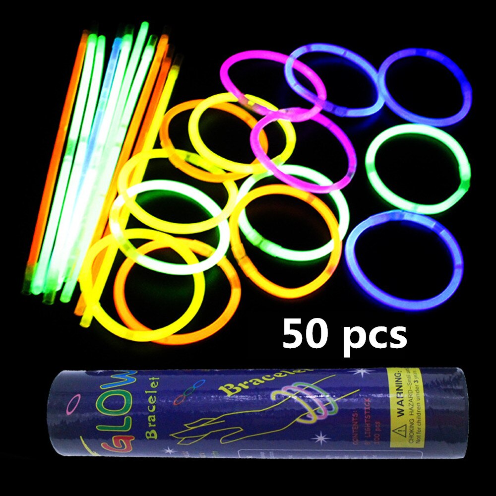 100 stuks lichtgevende gekleurde stokjes voor kerst, dansfeest, fluorescentielampen, doe-het-zelf, kostuums, decoratie, lichtgevend, kerst, dj, rave, gala, neon: 50 stuks