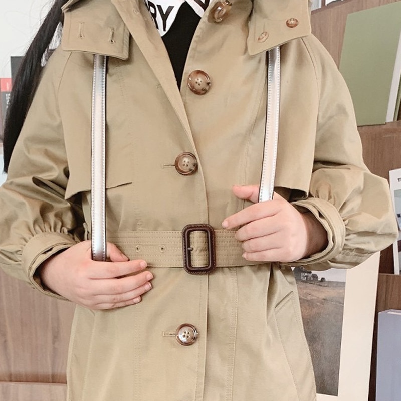 Per In Eind Augustus Herfst Jongens Trenchcoat Hoed Afneembare Lantaarn Mouw Riem Mid-lengte Trenchcoat Meisjes Jas