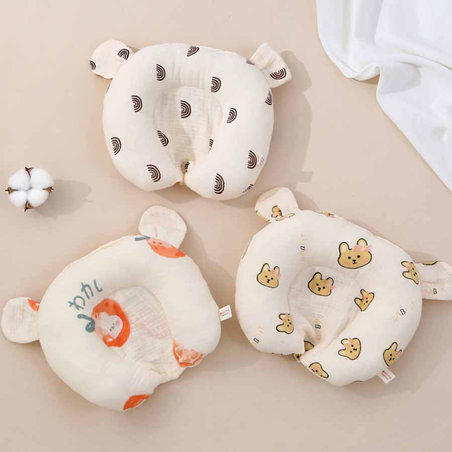 Babykissen, Cartoon-Druck, niedliche kleine Ohrdekoration, weiche, atmungsaktive U-förmige Kissen für Kleinkinder von 1–3 Jahren, 20 x 25 cm