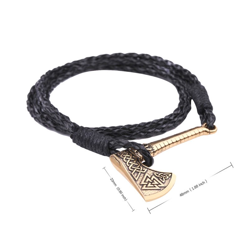 Dawapara Viking Valknut Rune Aligiz irlandais trinité symbole hache breloque Bracelet en cuir de saint valentin: Style 2 Gold