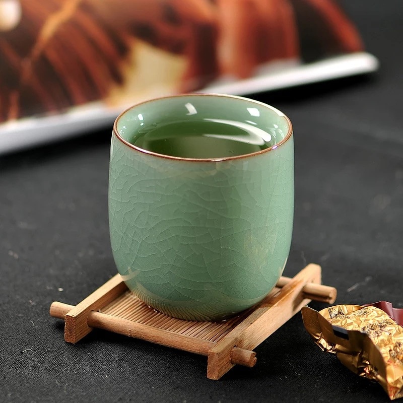 Japanese Longquan Celadon Teacup Kung Fu Tea Set Ceramic Office Water Cup Handmade Porcelain Tea Bowl Drinkware